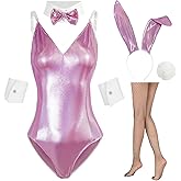 GUKULIVEL Womens Bunny Costume Girl Bodysuit Halloween Role Play Bunny Outfit with Ear Collar Bow Tie Cuffs Stockings