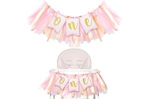 1st Birthday Girl Highchair Banner Pink High Chair Banner Girl First Birthday Banner Garland for Girl One Year Old Birthday P