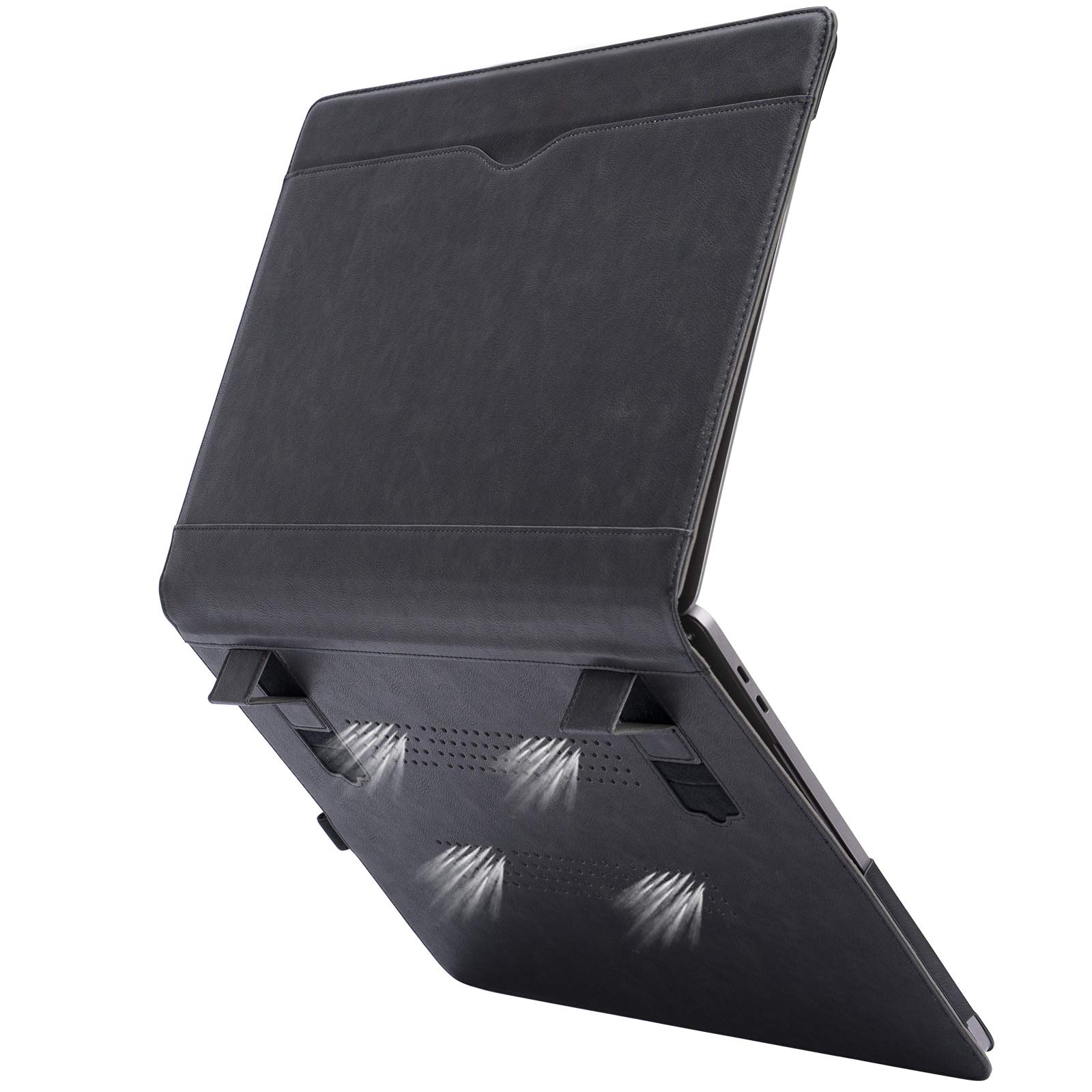 TYTX PU Leather Case Compatible with MacBook Pro 15 inch 2016-2019 Release (A1990 A1707) Laptop Sleeve Protective Folio Book Cover with Vents and Stand Function, Black