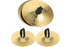 Vaguelly 2 Pair Finger Cymbals, Hand Cymbal Belly Dance Zills with Elastic Band, Engraved Lotus, Percussion Music Instrument 