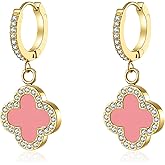 AIPPK Clover Earrings for Women 18K Gold Plated Four Leaf Clover Hoop Earrings Simple Lucky Drop Jewelry Gifts for Women