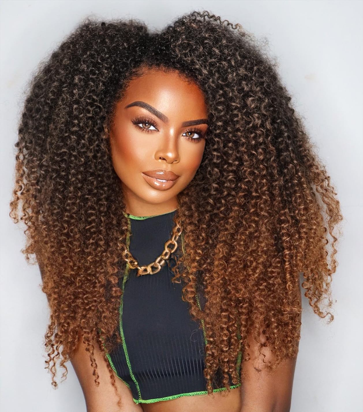 Photo 1 of FANCEE Afro Kinky Curly Braiding Hair Ombre Brown Marlybob Jerry Curl Crochet Hair Extension for Black Women Short Soft Synthetic Passion Twist Hair 6X (1B/30, 18 Inches)