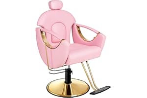 Baasha Reclining All-Purpose Salon Chair for Hair Stylist, 360 Degrees Swivel Salon Styling Chair, Pink Shampoo Chair Tattoo Chair Barber Chair
