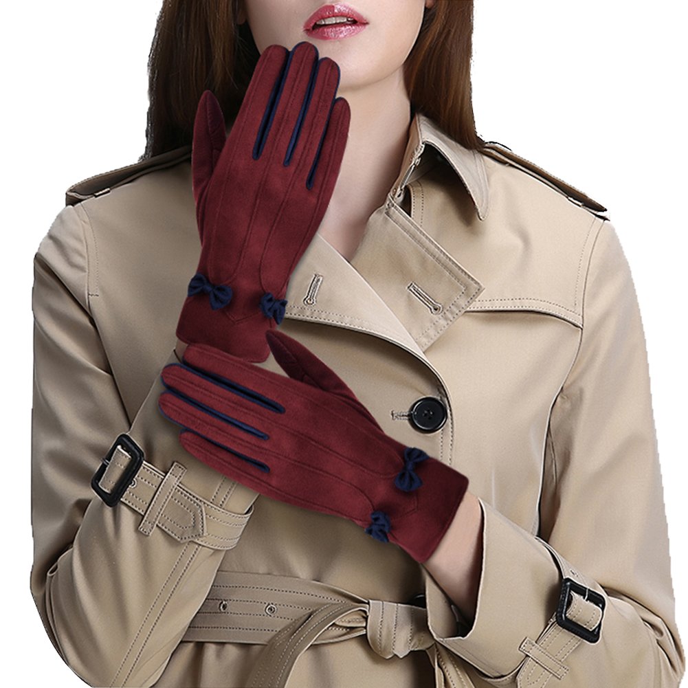 Vbiger Damen Handschuhe Winterhandschuhe Fahrradhandschuhe Damen Touchscreen Handschuhe Warme Winter Handschuhe mit Fleecefutter, Rot+blau, M