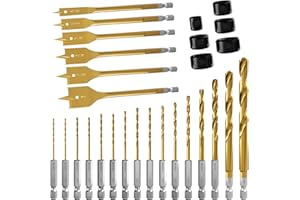 CSOOM Set of 16 M35 Twist Drills and 6*Spade Drill Bits, 6*Locators. Premium Hole Cutter, Ideal for Wood, Carbon, Steel, and Metals.