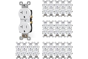 AIDA 20 Amp Outlets Duplex Electrical Receptacle Outlets,Tamper Resistant,Heavy-Duty Receptacle Wall Outlet,Residential,2-Pole,3-Wire, Self-Grounding Clip, NEMA 5-20R,UL Listed 20 Pack, White