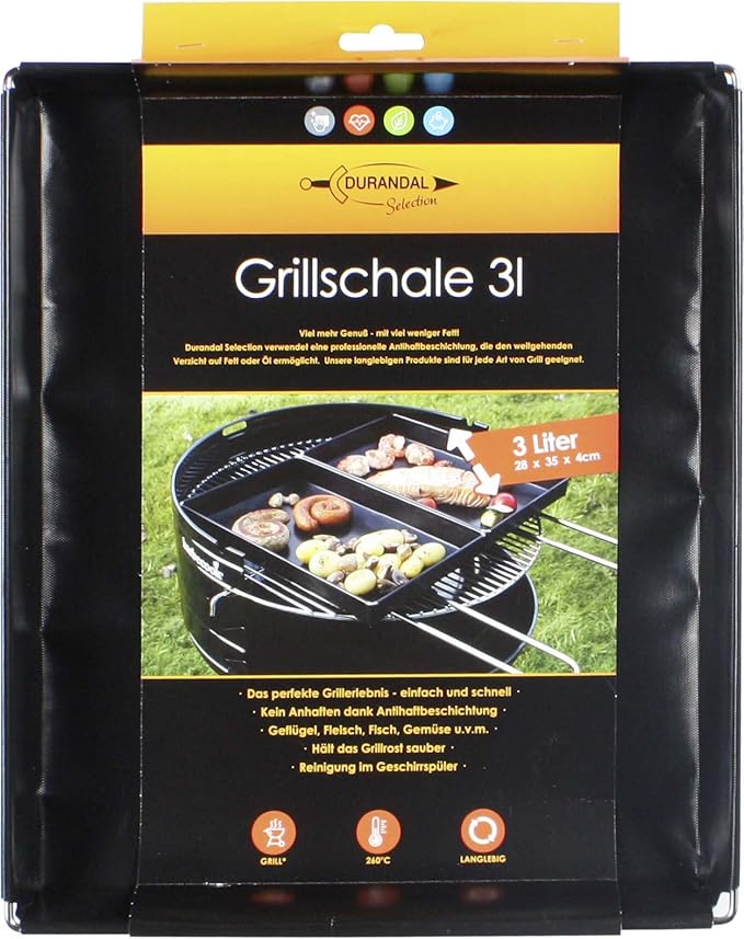 Grillschale 28x35x4cm | Wiederverwendbare Auflaufform für Elektrogrill, Camping Grill & Holzkohlegrills mit Antihaftbeschicht