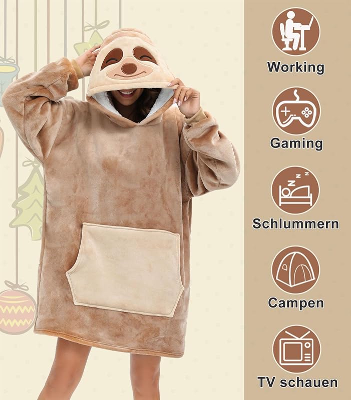 Panda Hoodie de Flanela Oversized Manta-Sweatshirt, Unissex, Preguiçoso., M