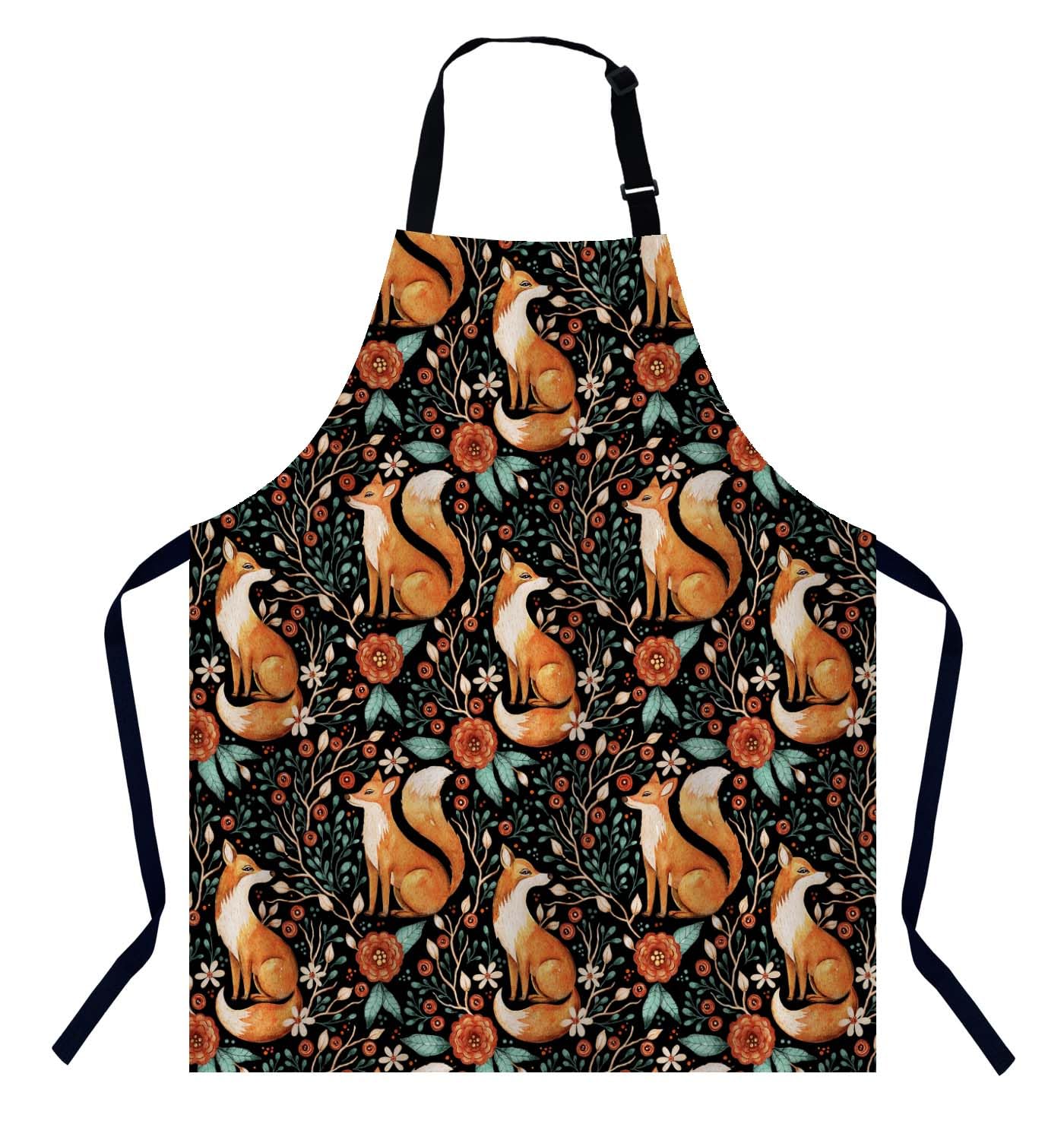 BGBDEIA Cute Fox Fall Autumn Forest Flower Watercolor Kitchen Apron for Men and Women - BBQ, Cooking, Baking and Catering Bib