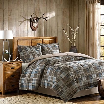 Amazon Com 2 Piece Brown Blue Plaid Pattern Comforter Twin Set