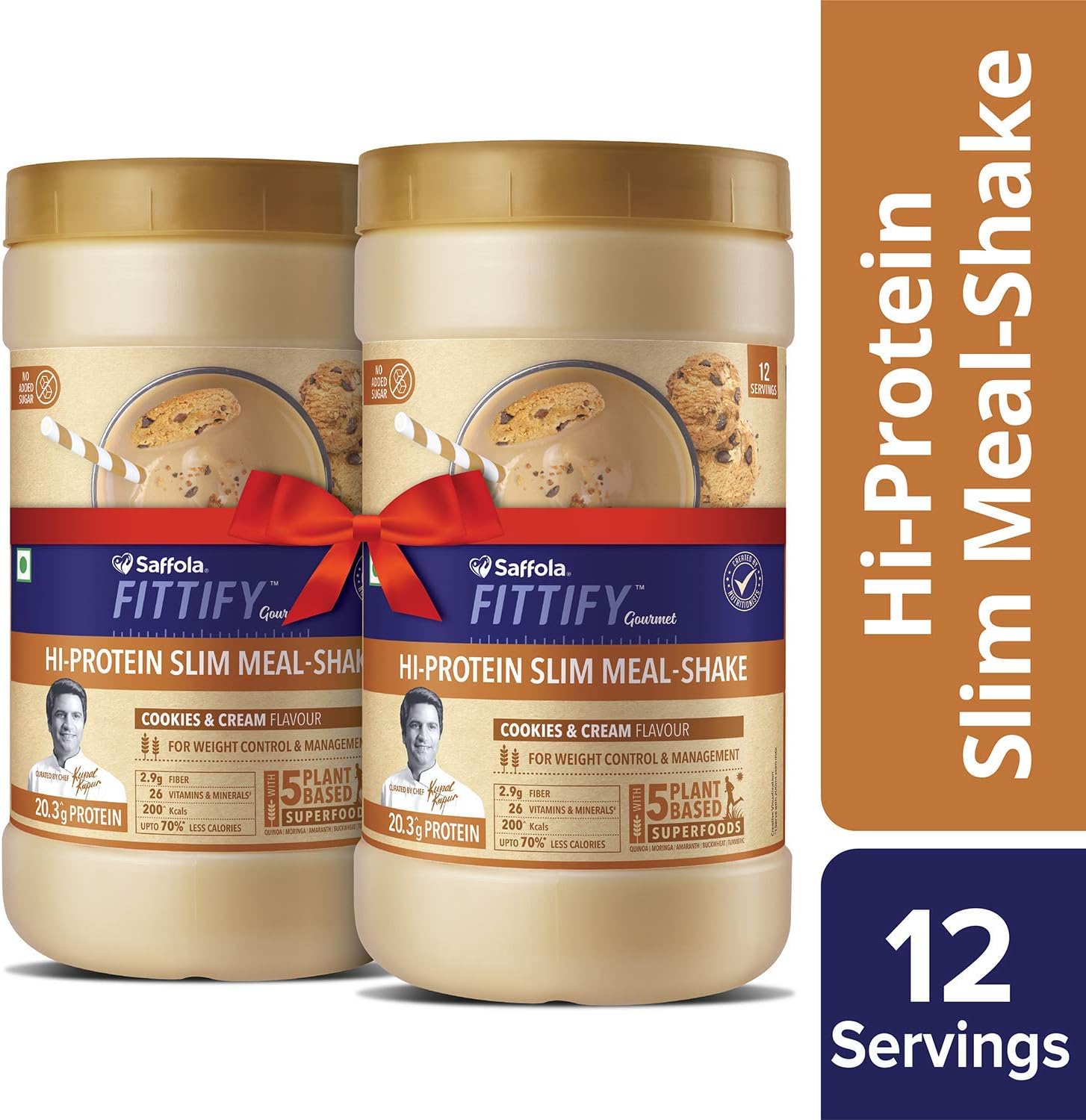 Saffola FITTIFY Gourmet Hi-Protein Slim Meal Shake - Cookies & Cream, 420 gm, 12 Servings - Meal Replacement Shake with 5 superfoods, Buy 1 Get 1 Free