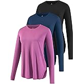 Xelky 3 Pack Womens Workout Long Sleeve Tops Quick Dry UPF 50+ Athletic T-Shirts Sun Protection Yoga Shirts Running Tee