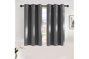NICETOWN Grey Kitchen Blackout Short Curtain Panels for Bedroom, 45 Inch Long Thermal Insulated Grommet Top Blackout Draperies and Drapes (2 Panels, W42 x L45 -Inch, Grey)