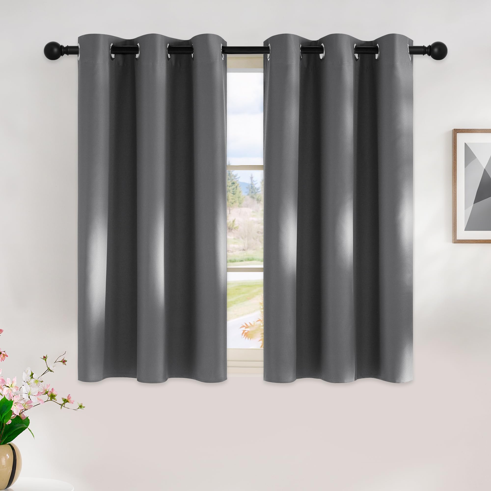Photo 1 of NICETOWN Grey Kitchen Blackout Short Curtain Panels for Bedroom, 45 Inch Long Thermal Insulated Grommet Top Blackout Draperies and Drapes (2 Panels, W42 x L45 -Inch, Grey)