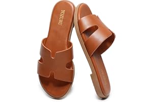 Yozuru Womens Flat Sandals Open Toe Dressy Summer Sandals Comfortable Casual Slip on Leather Slides Sandals for women