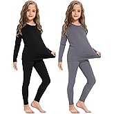 Silkfly 2 Pack Girls Thermal Underwear Set Fleece Lined Thermals Top and Bottom Base Layer for Girls Winter