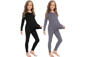 Silkfly 2 Pack Girls Thermal Underwear Set Fleece Lined Thermals Top and Bottom Base Layer for Girls Winter