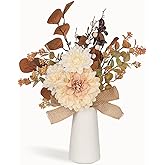 MANASENLUSH Small Artificial Flowers in Ceramic Vase 15 inch Faux Flower Centerpieces Coffee Table Decor, Silk Flower Arrangements Indoor Fake Bouquet for Dining Room Kitchen Wedding Home Decor, Brown