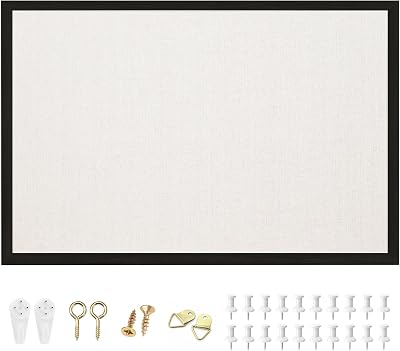 OWLKELA Linen Bulletin Board 60x40 cm Black Oak Frame Corkboard