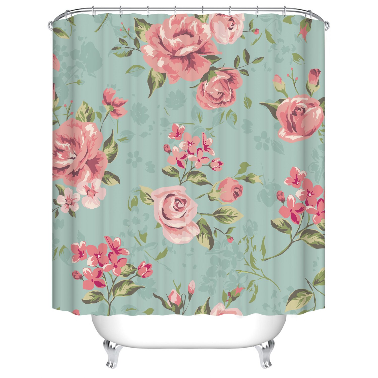 Rideau De Douche Imperméable Aitsite 180x180cm - Anti-Moisissure, Lavable Machine Avec 12 Crochets | Design Bambou Vert