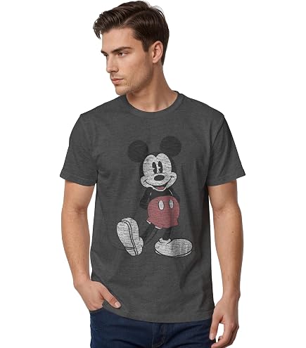 Disney Men's Full Size Mickey Mouse Distressed Look T-Shirt, Char