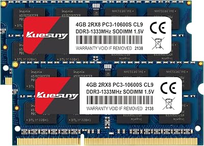 Kuesuny 8GB Kit (2x4GB) DDR3 1333MHz SODIMM Laptop RAM PC3-10600 Non-ECC