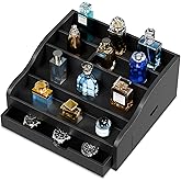 AHUONEL Perfume Organizer for Men，4 Tier Cologne Organizer for Men，Wood Cologne Stand with 2 Drawer and Hidden Storage for Watch, Jewelry, Perfume Display Risers, A Gifts for Man (Black)