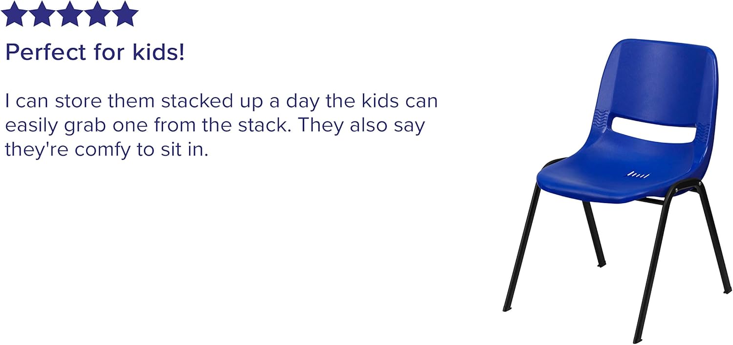 Flash Furniture HERCULES Series 440 lb. Capacity Kid's Navy Ergonomic Shell Stack Chair with Black Frame and 12" Seat Height: Furniture & Decor