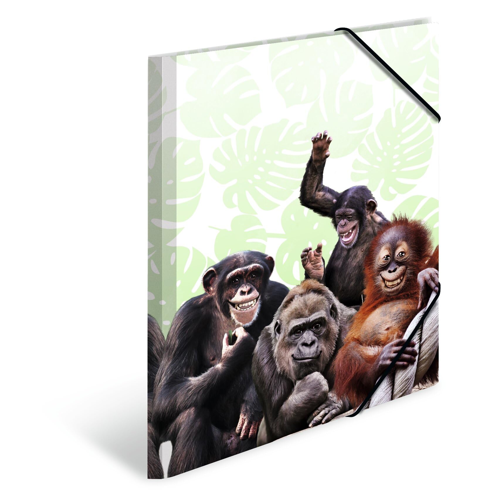 HERMA Portfolio Folder A4 Monkey, Children's Plastic Corner Folder with Animal Motif, Elastic Band, Inner Flaps and Inner Print for Boys and Girls
