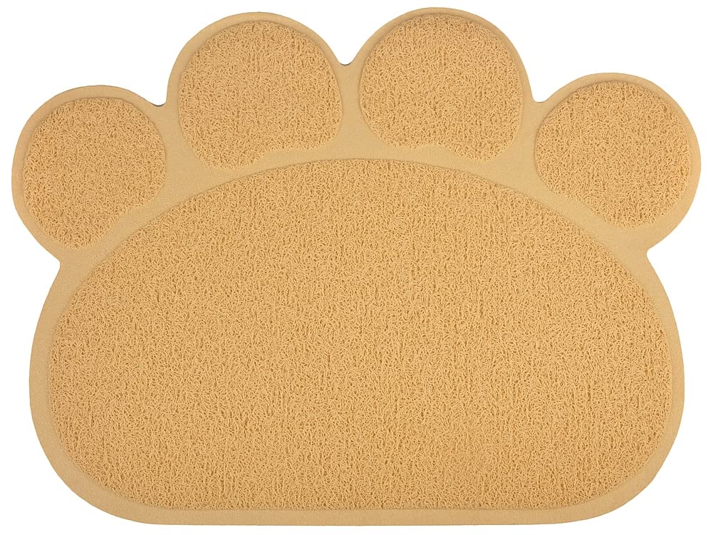 Paw-Shaped Large Cat Litter Tray Mat,60x45 cm (Creamy)