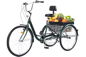 EVGTTI Adult Tricycles, 7 Speed Adult Trikes 24 inch 3 Wheel Bikes, Cruise Bike with Basket for Seniors, Women, Men for Recreation, Shopping, Exercise, Multiple Colors