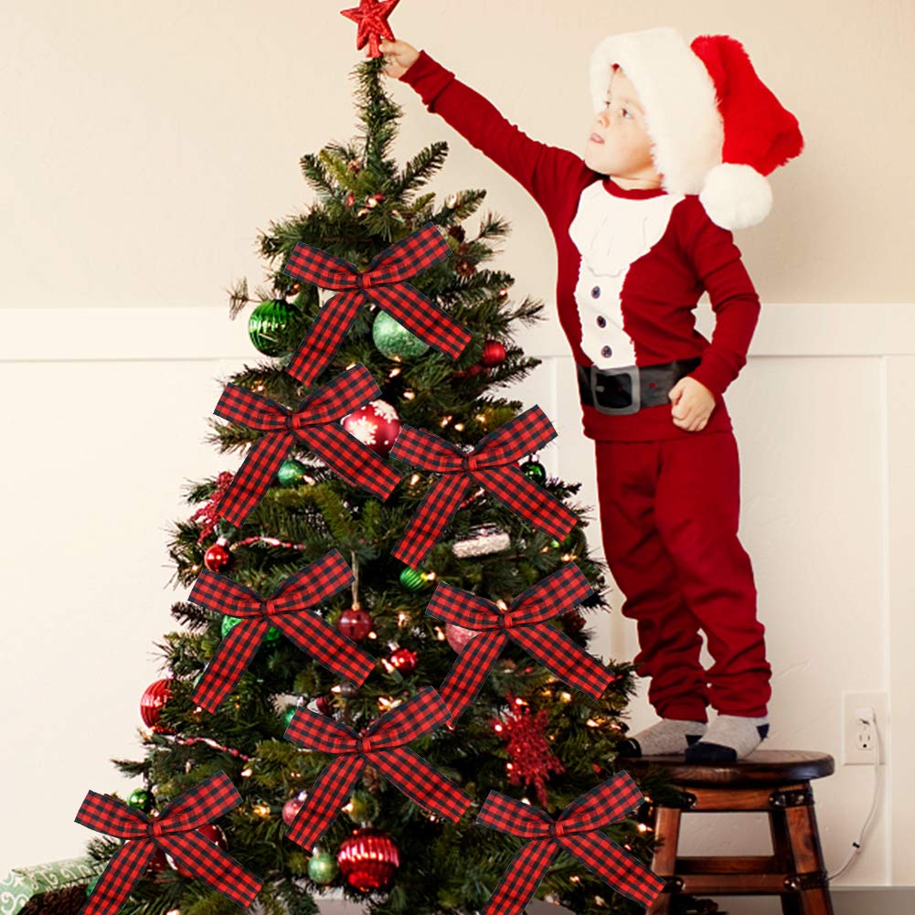 VGOODALL Buffalo Plaid Ribbon Decoration-25 Yards and 1.5 Inch Black Red Plaid Ribbon, Decorate Your House,Christmas Wreaths,Staircase and DIY Any Kind of Style You Like