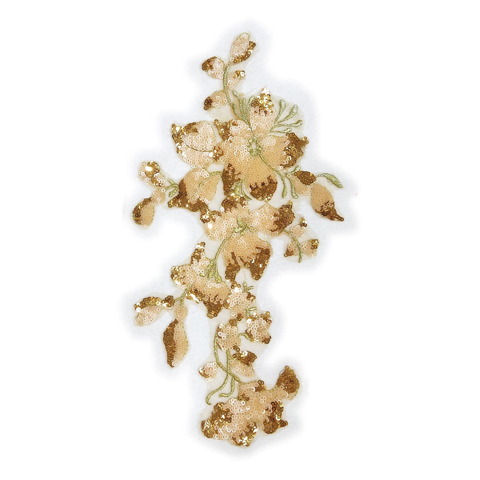 SUNMOVE Embroidery Sequin Lace Applique Sewing Flower Fabric Collar Patch for Wedding Gown Dress Bridal DIY Crafts(Gold)