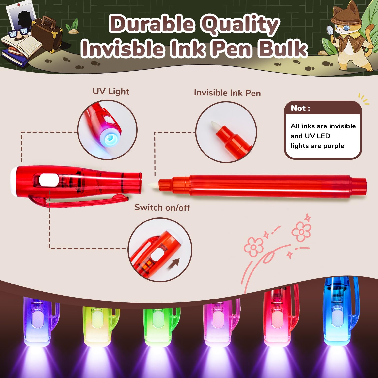 JoyCat 24 Pcs Invisible Ink Pens with UV Light for Kids with Notebooks,Spy Pen Magic Markers for Secret Message,Class Prizes for Students Bulk,Birthday Gift for Boys Girls