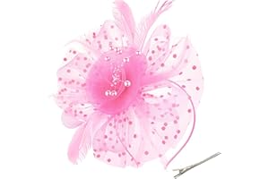 Myjoyday Women's Fascinators, Feathers Tea Party Hat, Veil Headband with Hair Clip for Cocktail Church