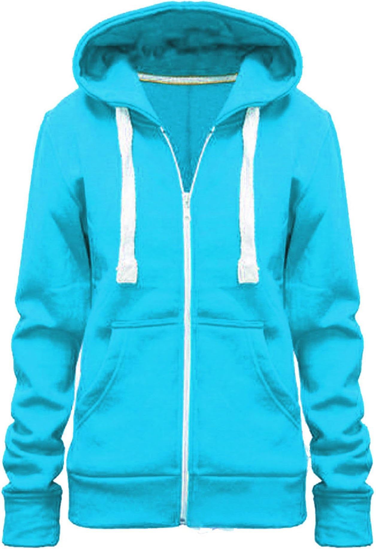Home ware outlet Ladies Women Plain Color Casual Zip Hoodie Tops UK Size 8-28 (Turquoise 16/2XL)
