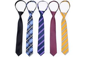SHININGBEEE 5 Pcs Zipper Ties for Boys, Adjustable Zipper Skinny necktie Clip on Slim Ties for boys