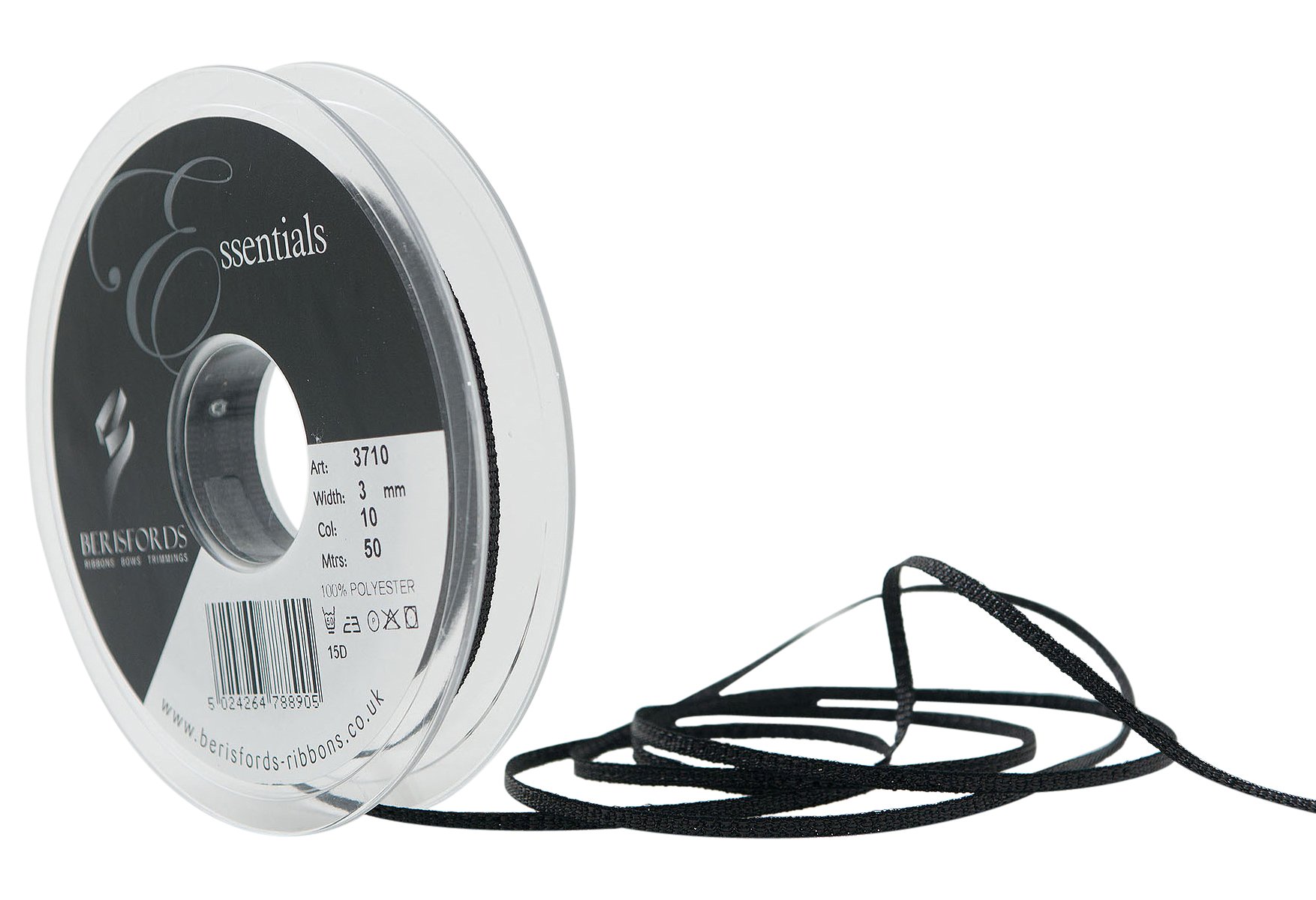 Berisfords Textured Metallic Ribbon, Black, 3 mm