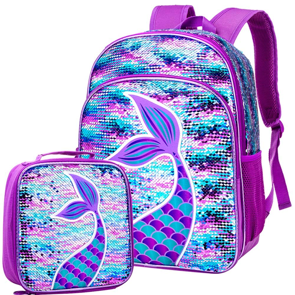 sequin backpack and lunchbox