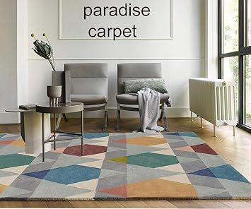 Paradise Carpet Creation Embossed Carved Handmade Tuffted Woollen Thick Geometrical Carpet for Living Room Bedroom Size 5 x 7 feet (150X210 cm) Multi