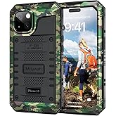 Mitywah Waterproof Case for iPhone 15, Heavy Duty Shockproof Case with Built-in Screen Protector, Full Body Underwater Protective Metal Case 6.1 inch, Camouflage