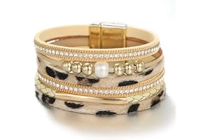 KSQS Multi-layer Leather Wrap Cuff Bracelet, Boho Wide Braided Buckle Bracelets for Women, Waterproof Leather Wristband Bangles