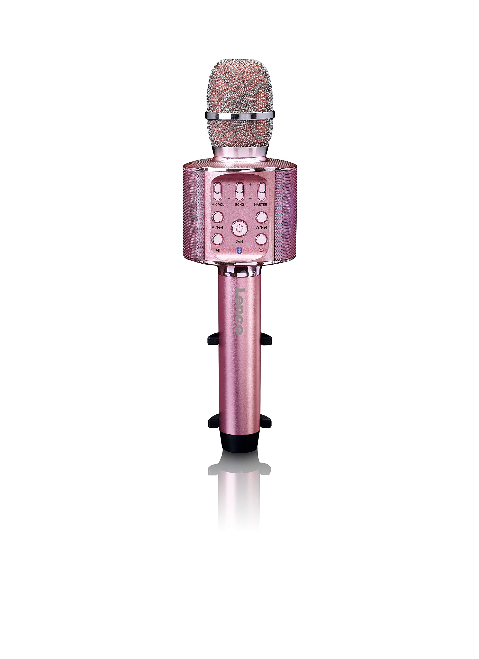 Lenco BMC-090 - Karaoke Microphone - Bluetooth V4.2 - with Smartphone Holder - 5 Watt RMS - LED Light Effects - Integrated Battery with 1200 mAh - Android and iOS - Pink