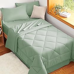 CozyLux Twin Comforter Set with Sheets Sage Green