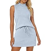 Casly Lamiit Two Piece Skirt Set for Women Sweatsuits Tennis Outfits Casual Mock Neck Sleeveless Top Elastic Short Skorts