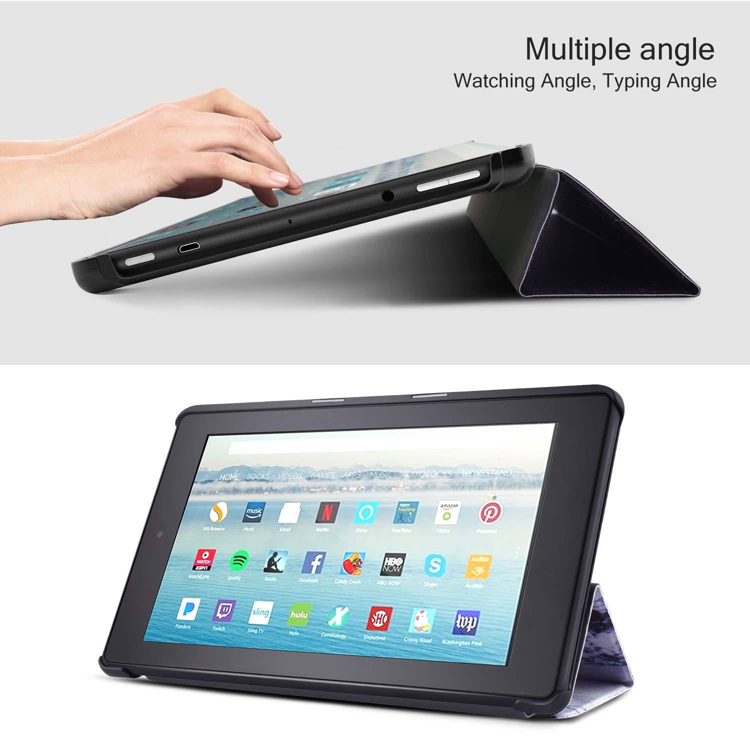 Dopup Fire 10 Case for All-New Fire HD 10 Tablet (7th Generation, 2017 Release),Protective Standing Cover with Auto Wake/Sleep Function (White Marble)