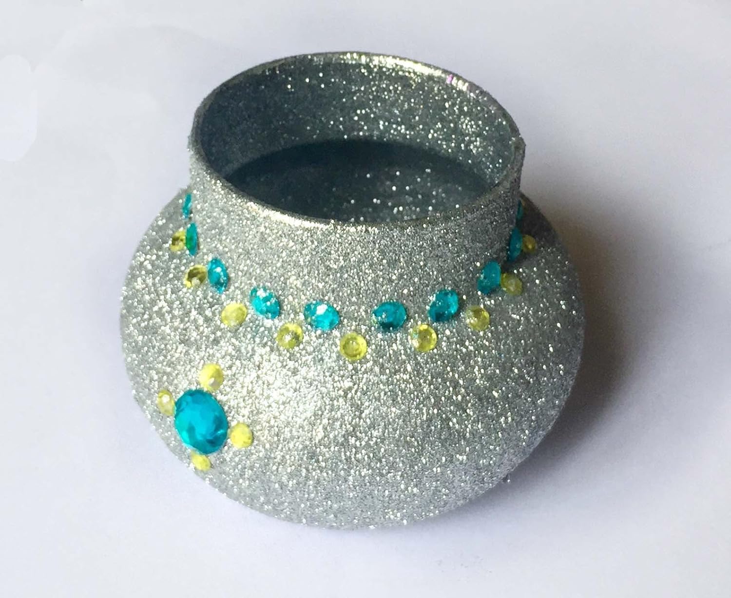 Buy Glitter Painted Glass Flower Vase Grey Embedded With Blue