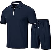 MoFiz Mens Tracksuits Sets Shorts Quarter Zip Polo Shirts Bottom Shorts Outfits Sport Suits Casual Walking Sets Comfy