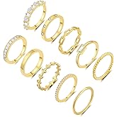 RLMOON 8-12PCS 14K Gold Ring Set for Women Non Tarnish Dainty Silver Rose Gold Thumb Stackable Stacking Rings Heart CZ Pinky Rings Plain Band Size 4-12