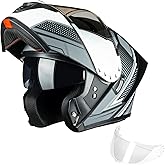 ILM Modular Motorcycle Helmet for Adults Full Face Flip up Riding with Dual Visor Street Bike Racing DOT Model MM966 (Black White, L)